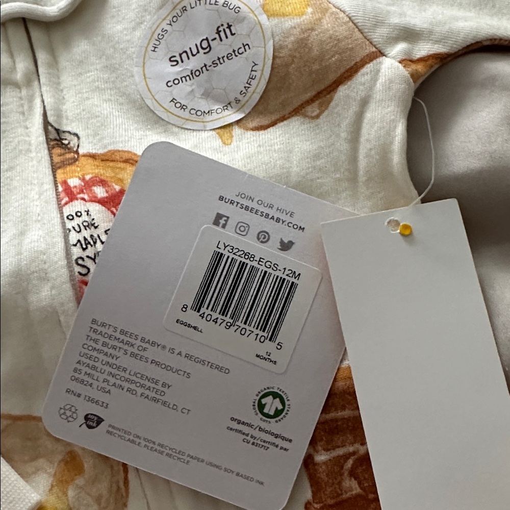 Burt's Bees Baby NWT footie pajamas brunch - Picture 3 of 4